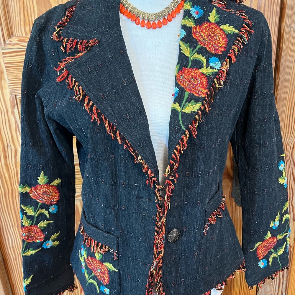 Embroidered Sequined Denim Blazer